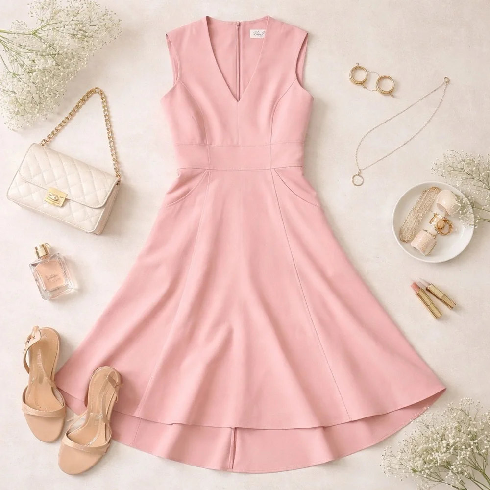Eliza J Blush Pink High Low Fit & Flare Midi Dress Size 8 Wedding Guest - Picture 5 of 12